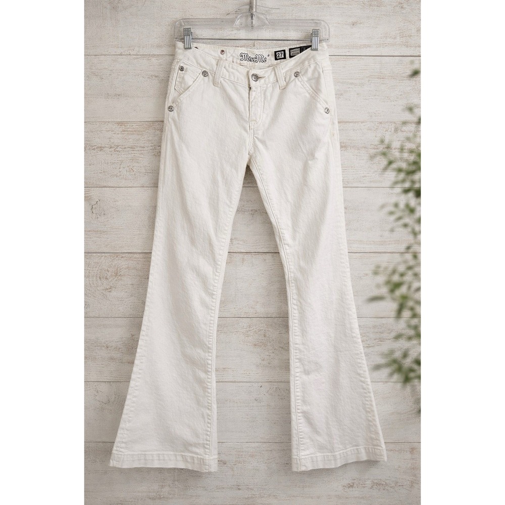 Miss Me Womens Jeans Wide Leg JS4481W3 White Denim Pockets Pants Sz 27 RARE Y2K